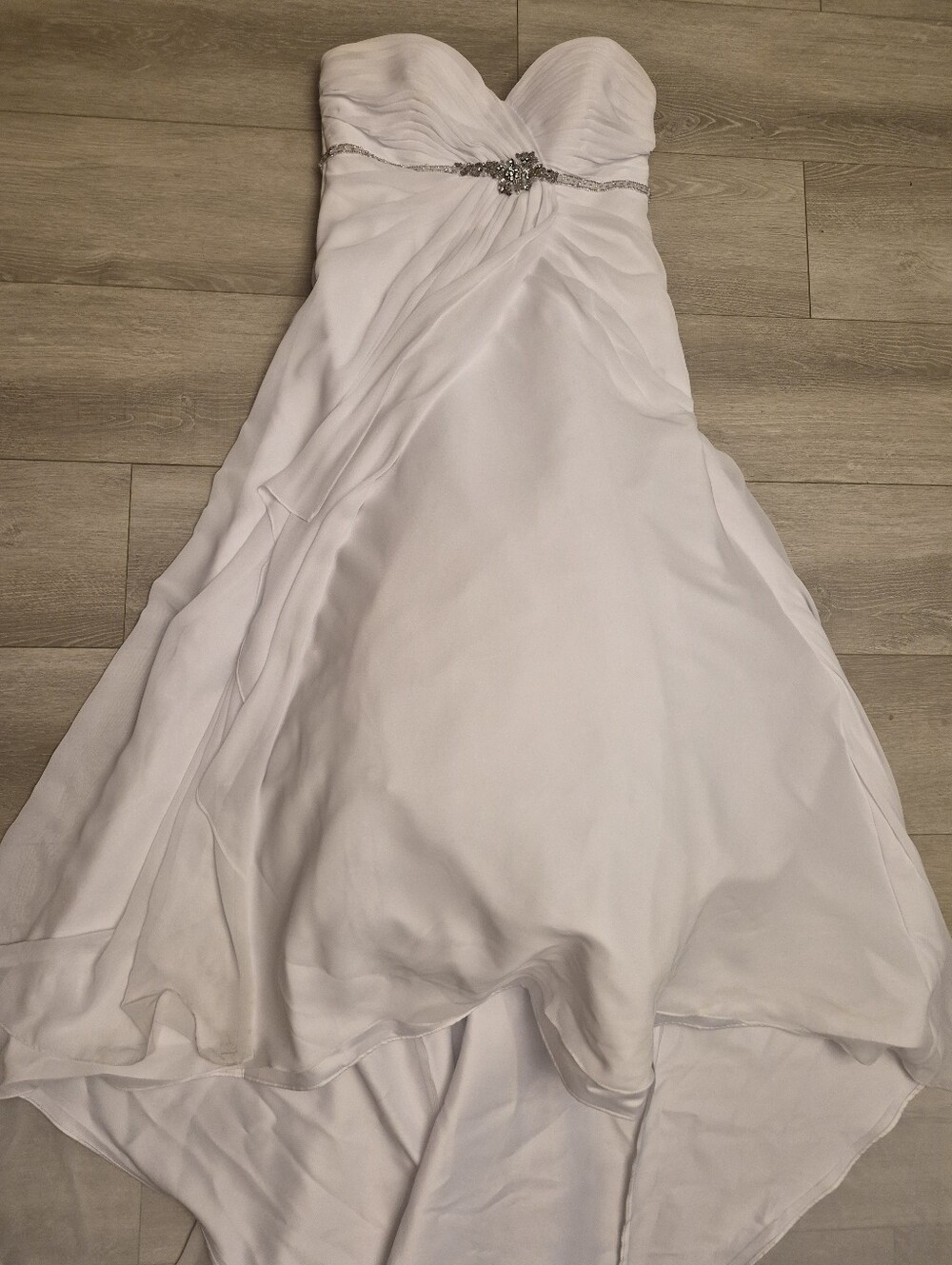 DaVinci Bridal White Wedding Dress Strapless Beaded Ruched Gown Lace-Up Train